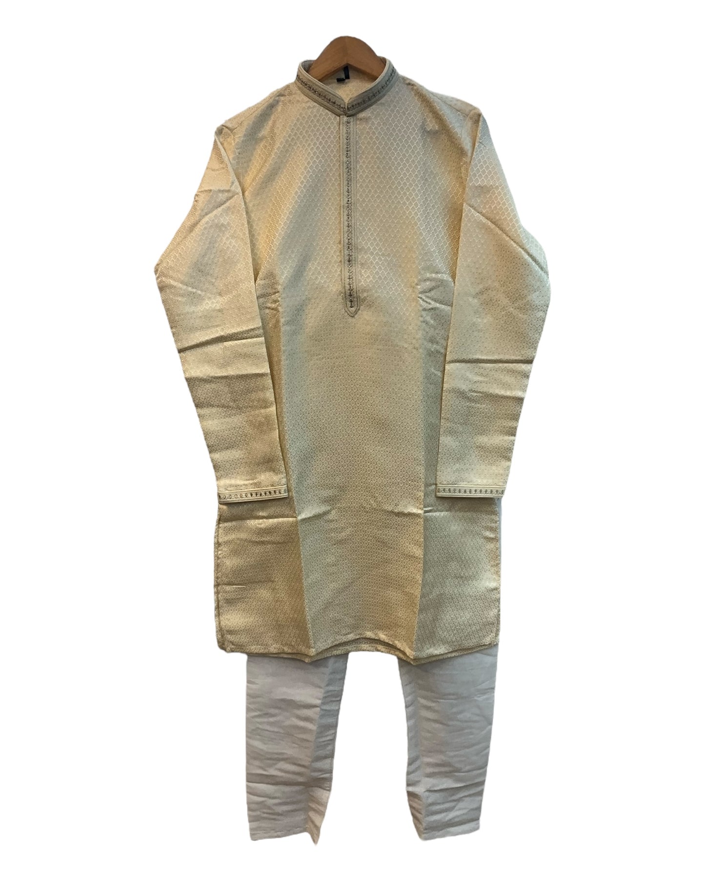 Cream / Light Gold - Banarasi Handloom Brocade Mens Indian Kurta set - UK Stock - Weddings / Walimas , Sangeet, Diwali, Eid, Mehndi / Henna - VEE2429 VP
