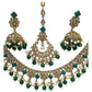 Green - Antique Gold Finish Necklace & Earrings Set - Bollywood - Weddings - KAJ1035 11KK24