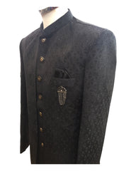 Stunning Double Layered Mens Black Sherwani in Suede - SHU2402 PY 0124