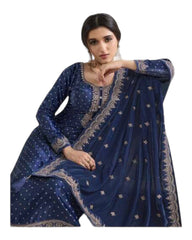 Navy Blue - Rajastahan Print Velvet Ladies Indian Salwar Suit with Dupatta - KK65672 TA 1023