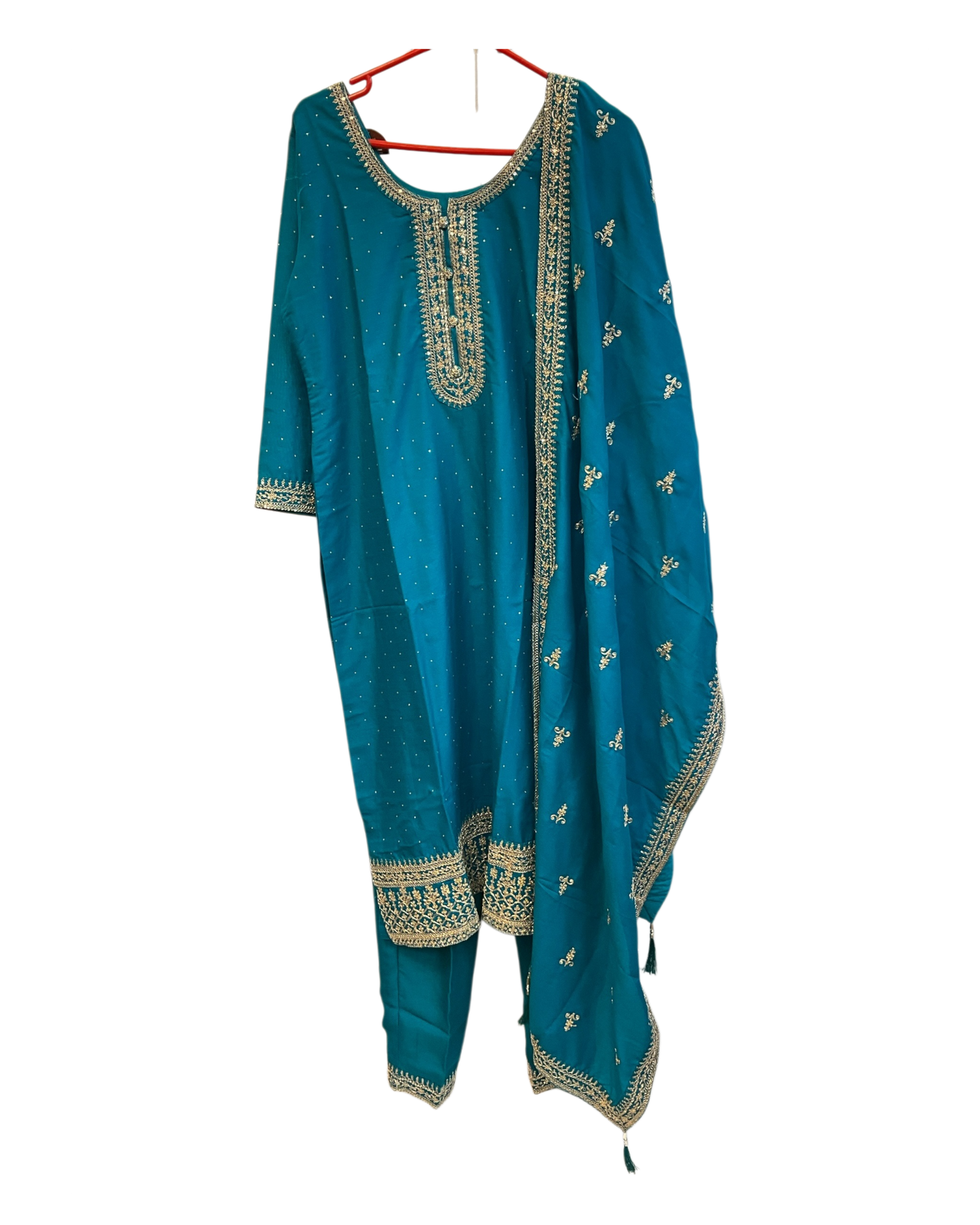 UK 14 / 40" - Turquoise Blue - Silky Ladies Trousers Suit - Sangeet / Henna / Temple - KCS19068 VT