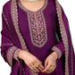 Cotton / Silky Wine / Purple Anarakali  Long Dress with Trousers - Size 10 (Bust 36") - VF67746 TY 1024