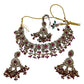 Fuchsia / Magenta Pink - Large Size Antique Gold Finish Necklace Set with Earrings & Head Piece - Bollywood - AE2513 08KK25