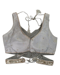 Silver Grey - Designer Ladies Short Top Palazzo Trousers Suit - Size 12 (38