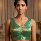 Size 38" / UK 12 - Green - Silky Saree blouse with cups,  Sleeveless - UK Stock - Quick Delivery - RNK - R722A-KY