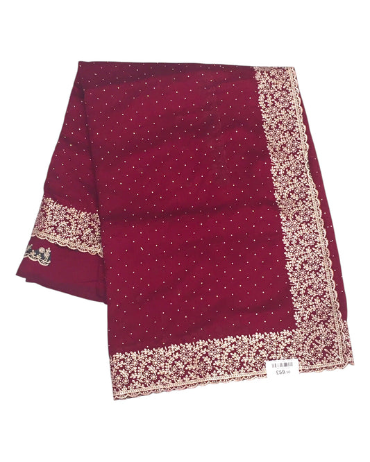 Magenta Pink - Chiffon Crepe - Party Wear Embroidered Saree with Blouse Piece - SP2504012 KP