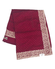 Magenta Pink - Chiffon Crepe - Party Wear Embroidered Saree with Blouse Piece - SP2504012 KP