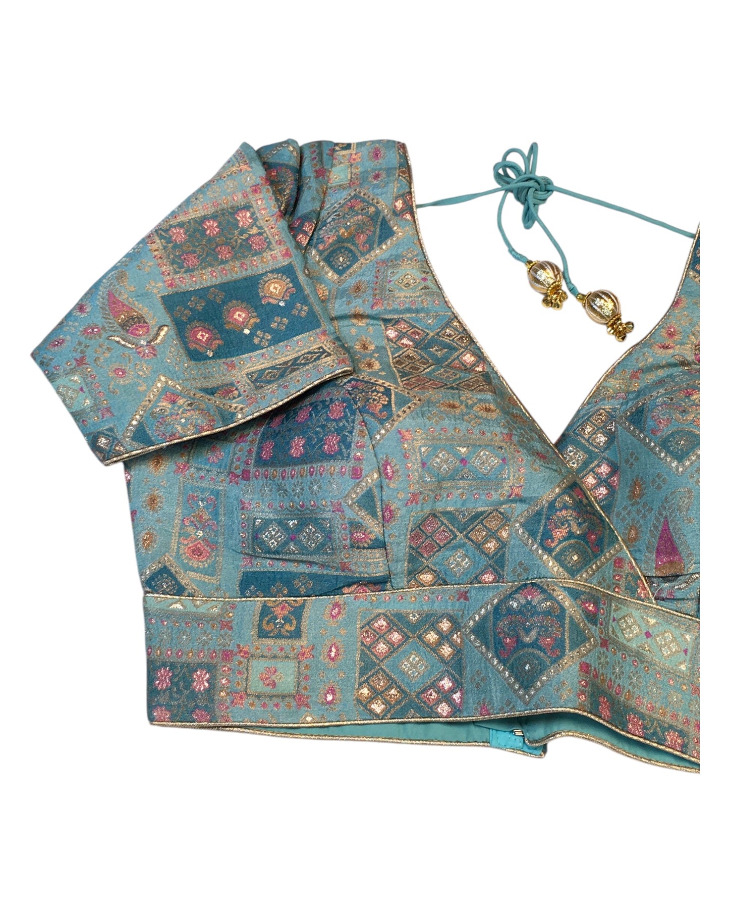 Light Blue Turquoise - Banarasi Brocade Saree / Lehenga blouse - 40" Bust (UK 14) Can be let out to size 16  - VFJ204 01KP25