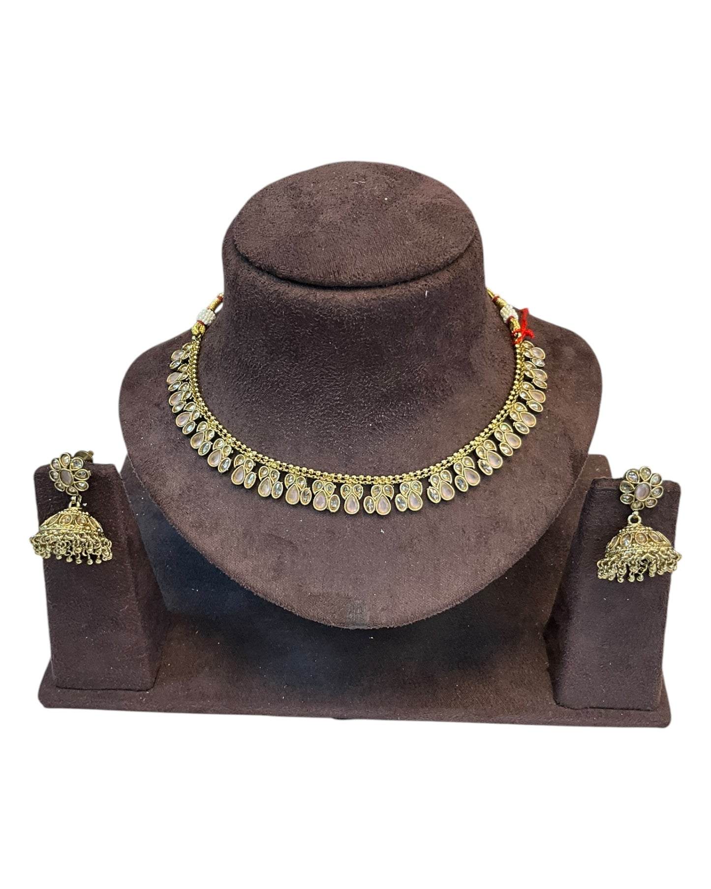 Pink - Medium Size Antique Gold Finish Necklace Set - AE2508 H 0525