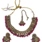 Fuchsia Magenta Pink - Medium Size Antique Gold Finish Necklace Set with Earrings - PRI1786  11H24