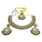 Black - Medium Size Antique Gold Finish Necklace Set with Earrings - SJ07 08KY25