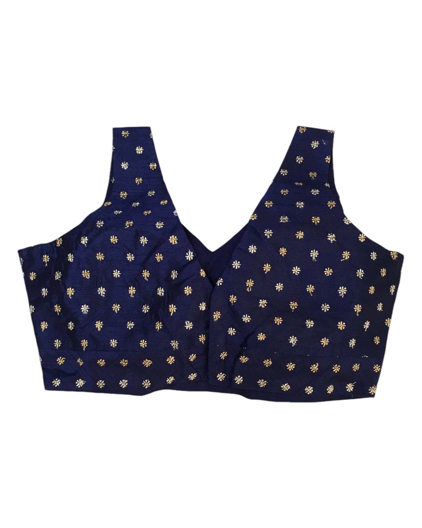 Navy Blue - Gold / Silver Embroidery Silky Saree blouse with cups,  Sleeveless - 38" - UK Stock - Quick Delivery - RNK - R717-KV