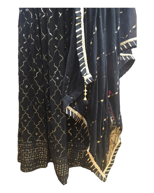Fully Embroidered Black Lehenga Set - Size 16 & 18 (42"/44") - UK Stock - 24h Dispatch - KTC2423 TT0124