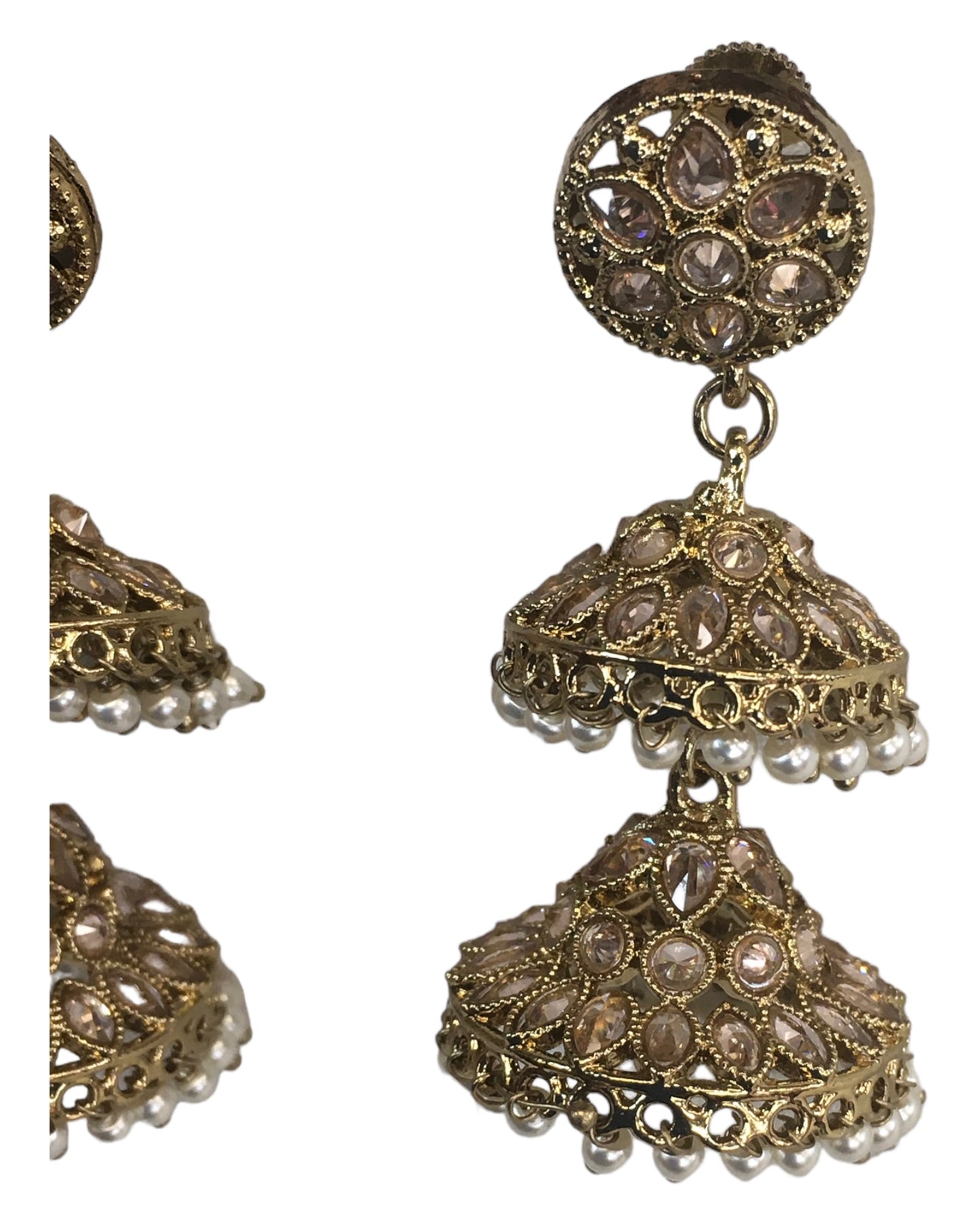Neutral / Gold - Large - Antique Finish Traditional Zhumki Earrings - Bollywood - Weddings - HB992 C 0724
