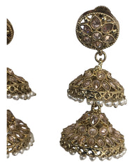 Neutral / Gold - Large - Antique Finish Traditional Zhumki Earrings - Bollywood - Weddings - HB992 C 0724