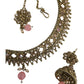 Pink - Medium - Antique Gold Finish Necklace Set with Earrings - DAJ531 KY 0724