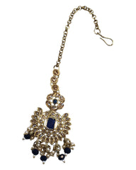 Navy Blue - Large - Antique Gold Finish Traditional Tika Head piece - Bollywood - Weddings - PRI1773  11V24