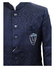 PREMIUM Slim Fit Mens Navy Blue Self Brocade BandhGala / Prince / Chinese Collar Jacket - Fantastic Fit - CS2411 TP 0524