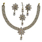 Clear - Medium Size Antique Gold Finish Necklace Set with Earrings & Head Piece /Tika- SLV80  11H24