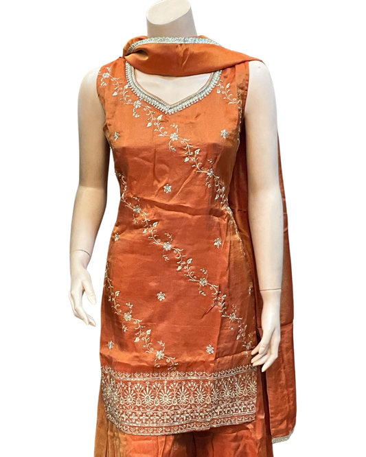 UK 12 / 38" - Burnt Orange - Ladies Sharara / Palazzo Trousers Suit - UK Stock - Sangeet / Henna / Weddings - OC7302 VC