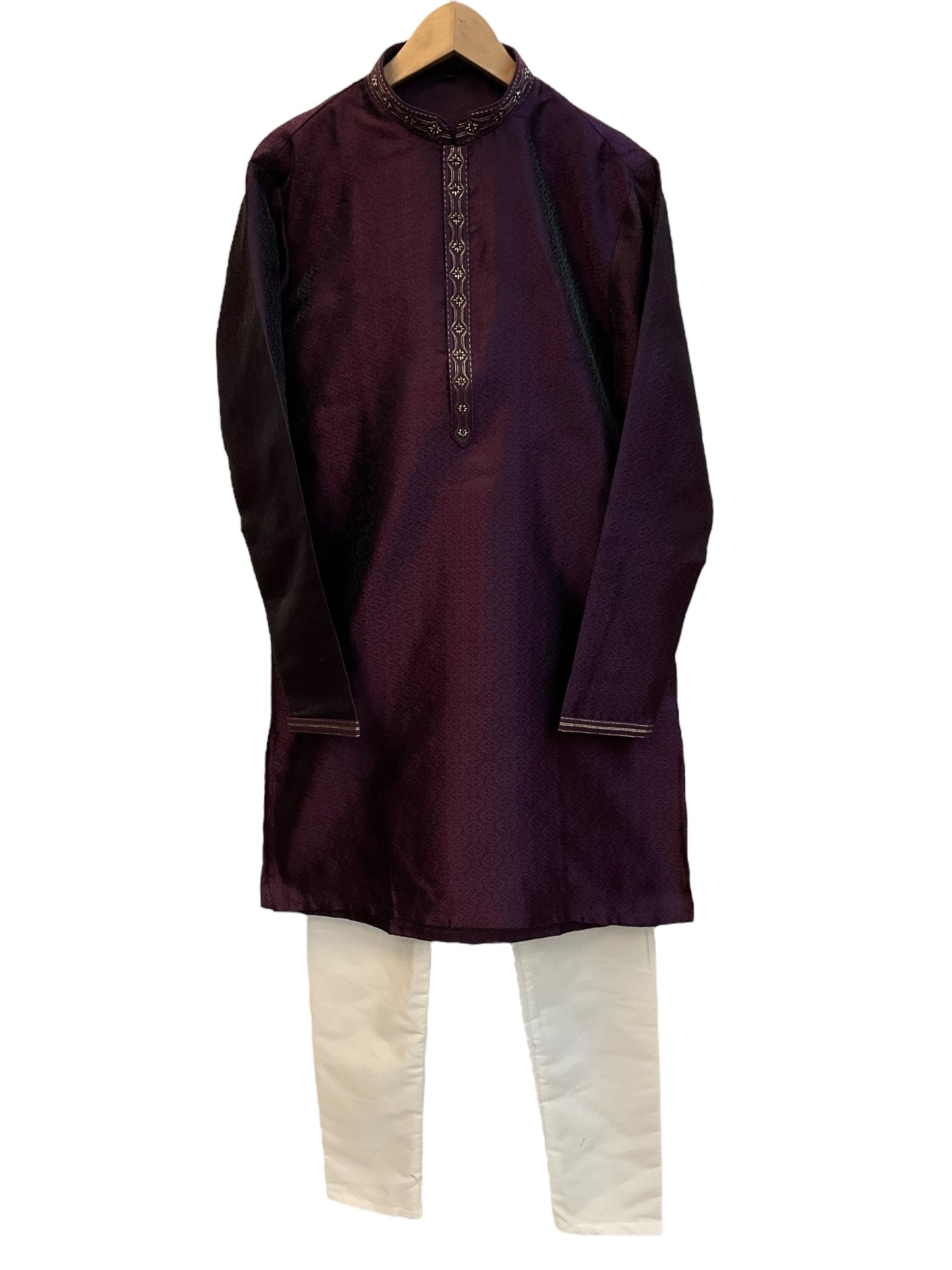 Wine - Banarasi Handloom Brocade Mens Indian Kurta set with Trousers - UK Stock - Weddings / Walimas , Sangeet, Diwali, Eid, Mehndi / Henna - VEE2459 VP