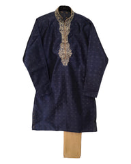 Navy Blue - Handloom Banarasi Mens Indian Kurta set - Weddings / Walimas , Sangeet, Eid, Mehndi / Henna - KCS1027 06KC24
