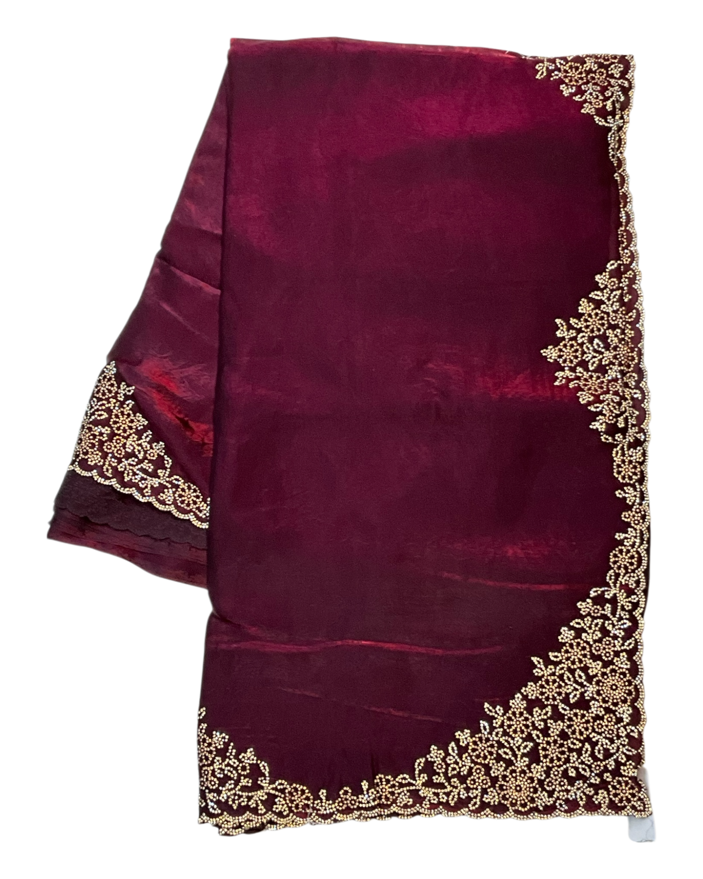 Dark Magenta - Rich Saree with Stone Work Border and Blouse Piece - UK stock - 24hr Dispatch - RS2511 TA