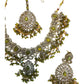 Mehndi Henna Green - Large - Antique Gold Finish Necklace Set with Earrings & Head Piece - AE2512 08KV25