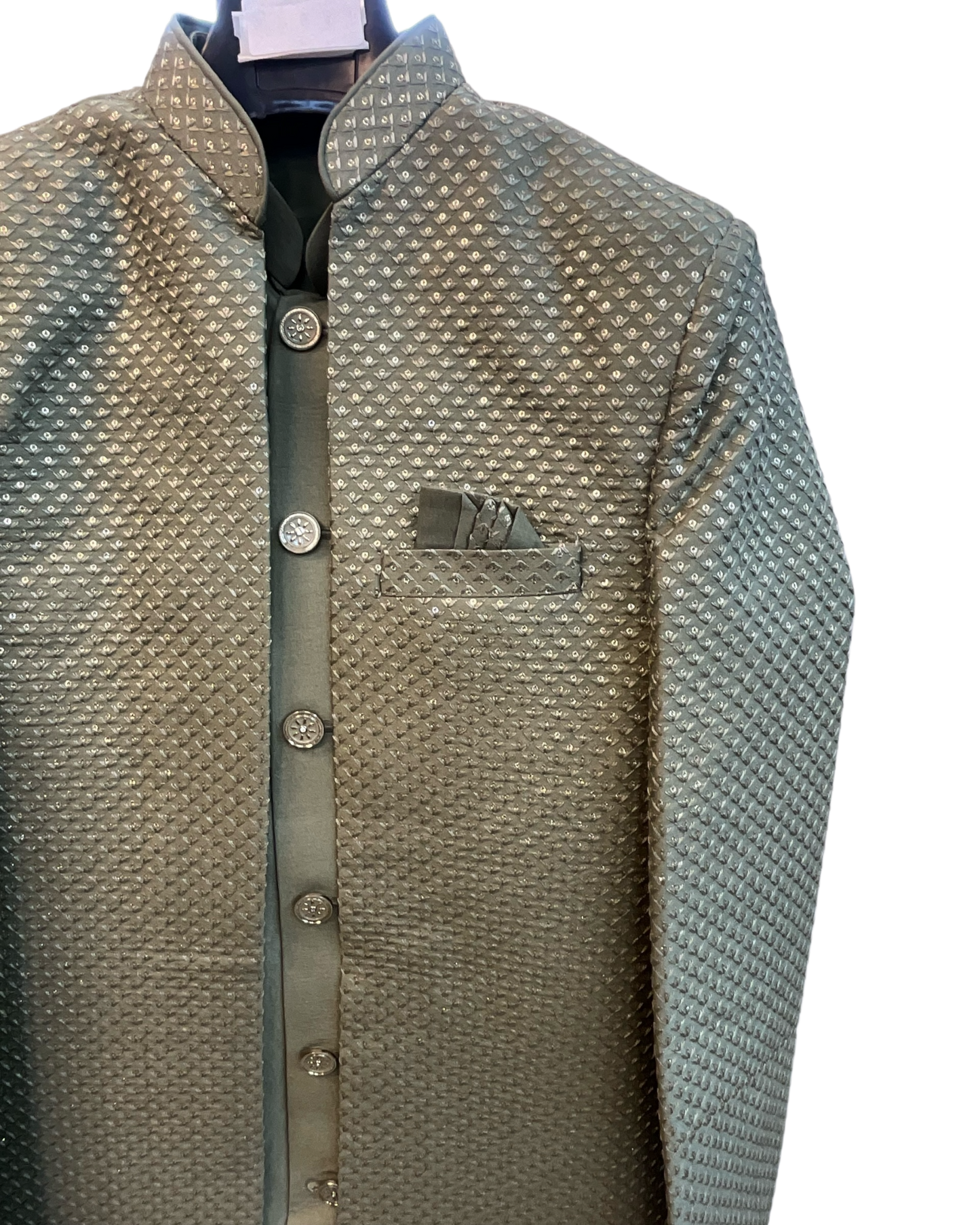 Sage Green - Mens Knee Length  Jacket with Long Waistcoat - Sherwani / Indo-Western - Fantastic Fit - KCS6600 03PV26