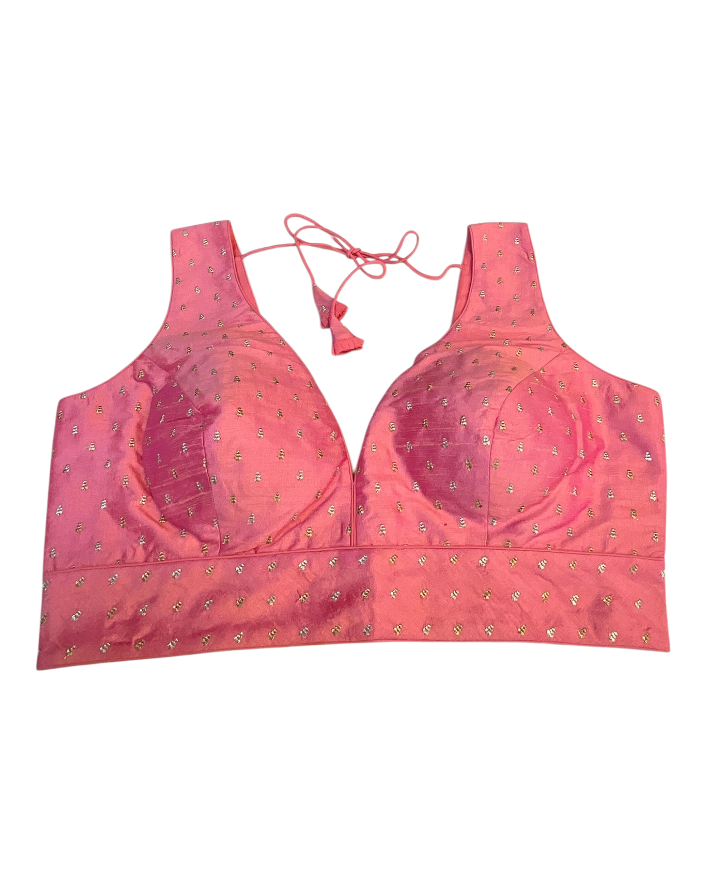 40" / UK 14 - Pink - Silky Designer Saree blouse with cups,  Sleeveless - UK Stock - Quick Delivery - RNK - R717 KV