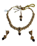 Purple - Medium Size Gold Finish Necklace Set with Earrings & Head Piece - SLV90 04Cp26