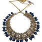 Navy Blue - Large Size Antique Gold Finish Necklace Set with Earrings - JIG49  11H24