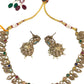 Multi Coloured - Small Size Antique Gold Finish Necklace Set with Earrings - SV2404  C 0424