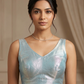 Size 40" / UK 14 - Light Blue - Silky Saree blouse with cups,  Sleeveless - UK Stock - Quick Delivery - RNK - R722A-KY