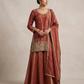 UK 10 / 36" - Coral - Silky Brocade Ladies Sharara / Palazzo Trousers Suit - Sangeet / Henna / Temple - JF1234 05TC26