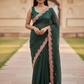Bottle Green - Fancy Embroidered Saree with Blouse Piece - UK stock - 24hr Dispatch - SP250633 KA