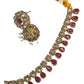 Magenta - Medium Size Antique Gold Finish Necklace Set with Earrings - SV2403  H 0424