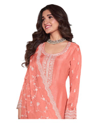 Peach - Simple / Classy Silky Ladies Indian Salwar Suit with Rich Dupatta - Available in Sizes 12 & 18 - VF69093 VR 0924