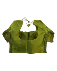 Olive / Mehndi / Henna Green - HYBRID Silky Saree blouse - With Elastic on both side for Great fit - Size 36