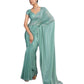 Sea Green - Crepe Chiffon  - Diamante Border Saree with Blouse Piece - DAZ56003 VY 0425