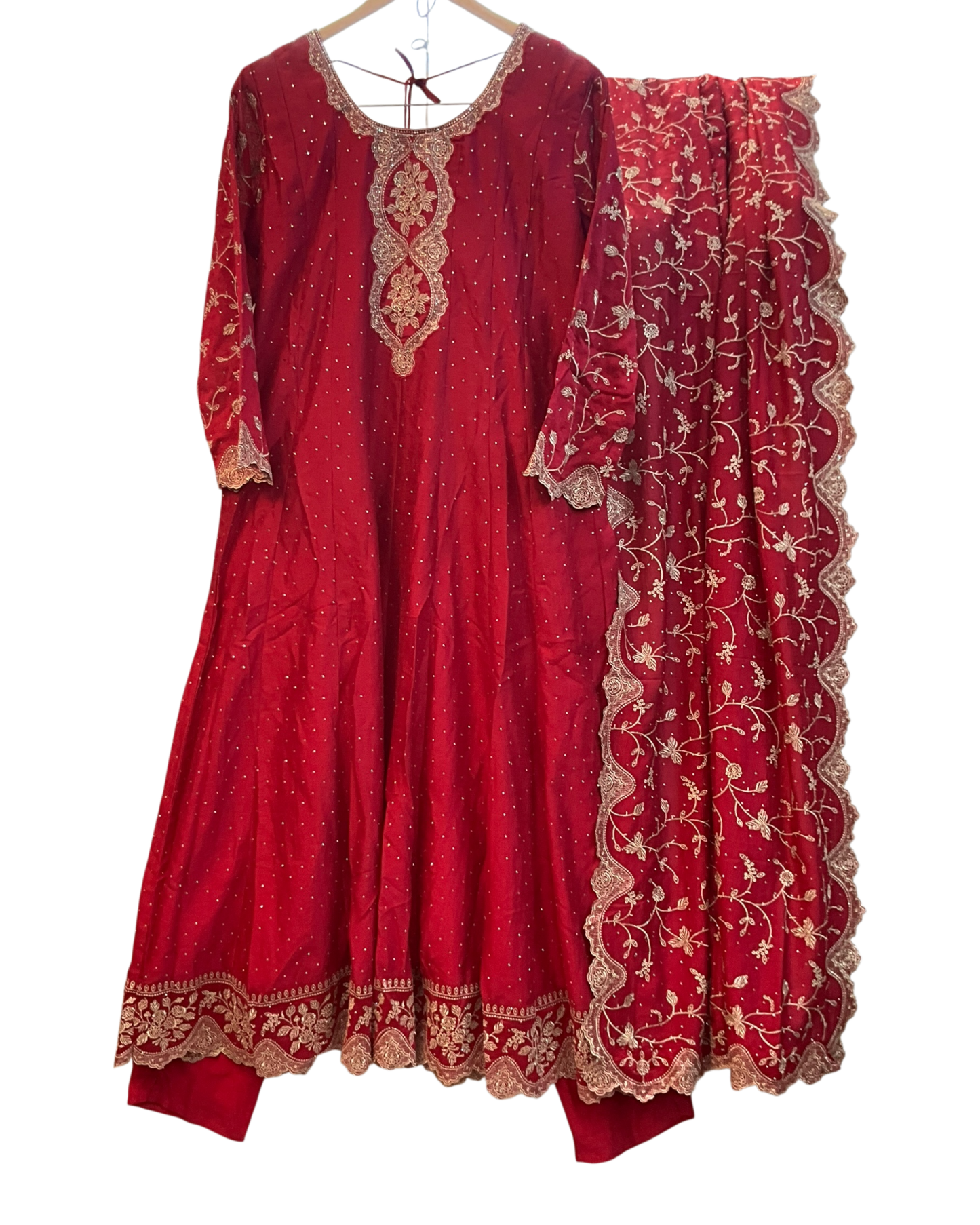 UK 16 / 42" - Fuchsia Pink - Crepe Ladies Anarkali Trousers Suit - Sangeet / Henna / Temple - OC16117 JY