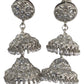 Clear Stone - Large - Silver Finish Traditional Zhumki Earrings - Bollywood - Weddings - HB992 C 0724