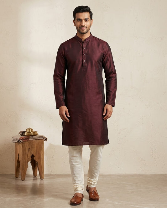 Wine - Self Brocade -  Mens Indian Kurta set with Trousers - UK Stock - Weddings / Walimas , Sangeet, Diwali, Eid, Mehndi / Henna - AX5174 09H26