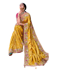 Yellow - Banarasi Silky Saree with Fancy Ready made Blouse - TAT6206 JR 1123
