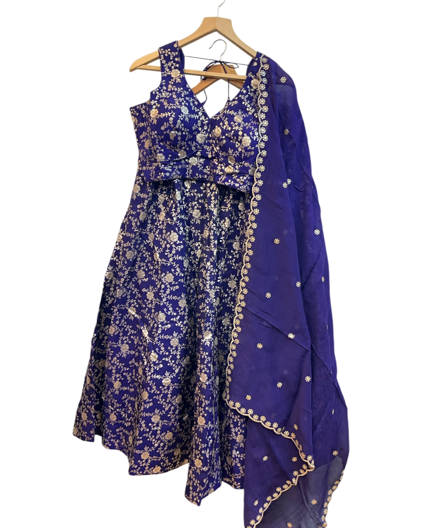 Purple - Banarasi Brocade Silky Lehenga Set - Mehndi / Sangeet / Bridesmaids / Weddings / Garba  - Size UK 12 (38" Bust) Adjustable to Size 14 - UK Stock - 24h Dispatch - AF2601 02VP26