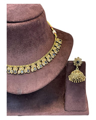 Lilac / Purple - Medium Size Antique Gold Finish Necklace Set - AE2508 H 0525