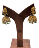 Green - Medium - Antique Gold Finish Traditional Earrings - Bollywood - Weddings - AE2611 P
