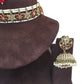 Maroon - Large Size Antique Gold Finish Necklace Set with Earrings - RAK95  KV 0424