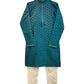 Turquoise Blue - Banarasi Handloom Brocade Mens Indian Kurta set with Trousers - UK Stock - Weddings / Walimas , Sangeet, Diwali, Eid, Mehndi / Henna - VEE2450 VR