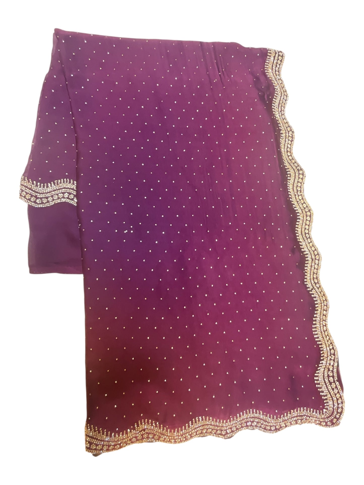 Fuchsia / Magenta Pink - Saree with Thread / Stone Work and Blouse Piece - UK stock - 24hr Dispatch - SP2611 VP